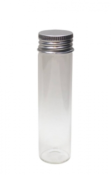 Reagenzglas 100x26mm, Gewinde PP25, 37ml inkl. Aludeckel silber glänzend mit Rollrand